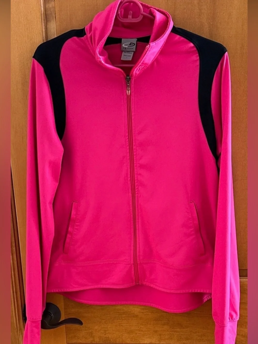 C9 by Champion Hot Pink Full Zip Track Jacket Thumbholes Black Trim Large L
